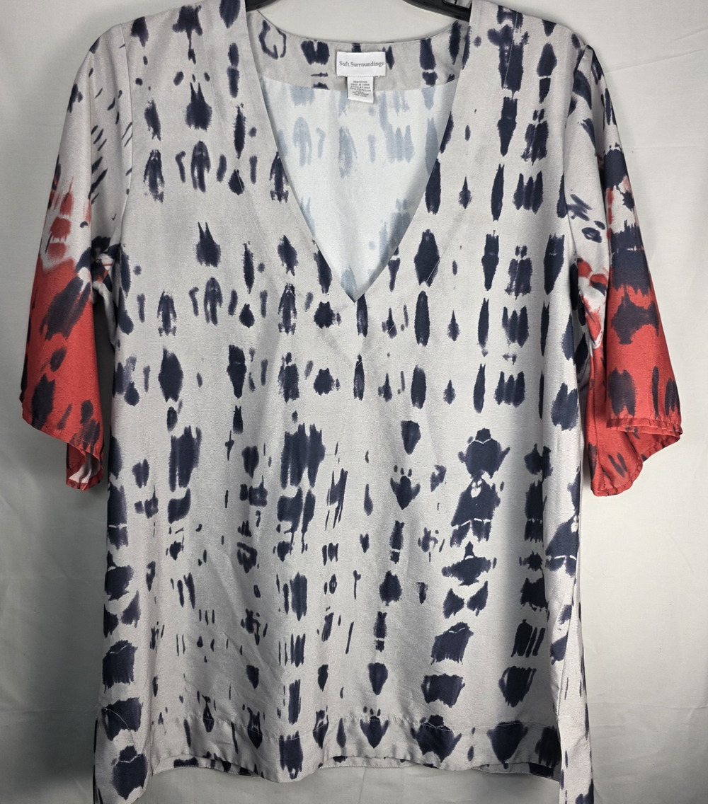 Soft Surroundings Top Women’s Large Pullover V Neck Tunic Colorful Lightweight